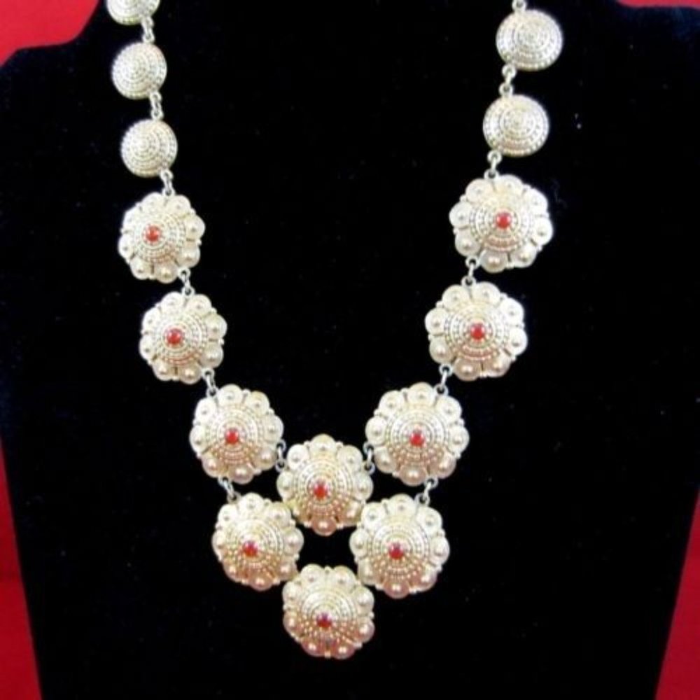 Vintage Round Textured Brass Discs Necklace